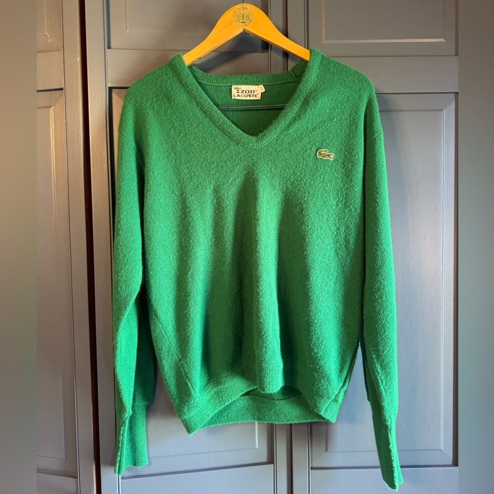 Vintage LACOSTE Kelly green sweater medium, unisex 60s IZOD